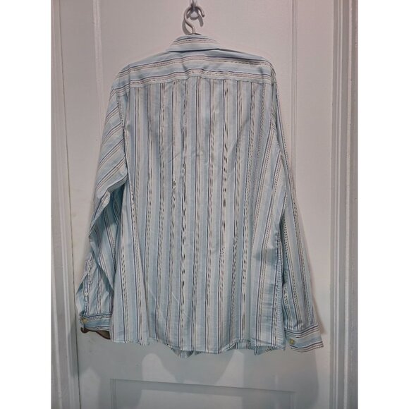 Vintage Cremieux 1971 Striped Button-Down Shirt XL 100% Cotton Blue White Long S - Picture 3 of 15